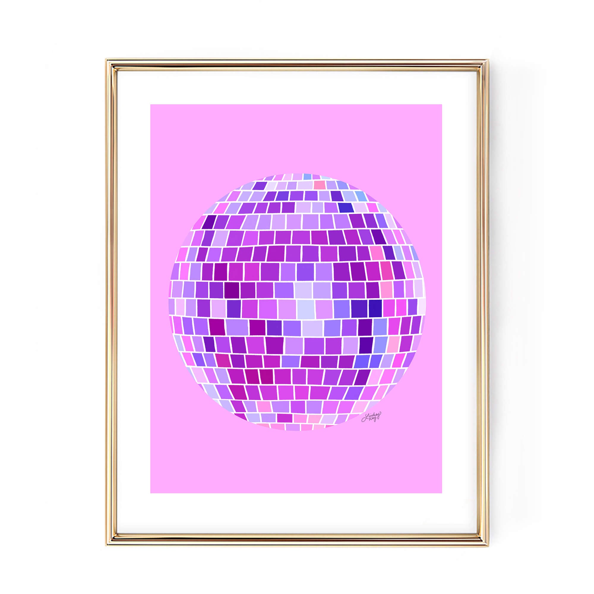 Ilustración de bola de discoteca (paleta morada) Fondo blanco - Impresión de arte